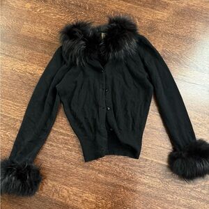 Vintage Cashmere Fur Trim Cardigan